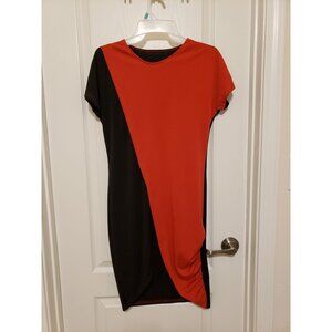 Unbranded black / red color block midi bodycon dress with a ruched side, size S